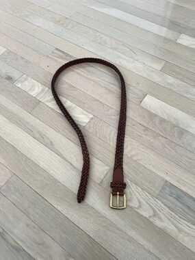 Coach Brown Braided Leather Belt with Gold Buckle
